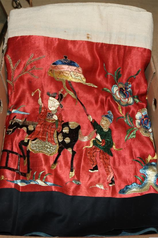 Chinese redground embroidered silk wedding panel